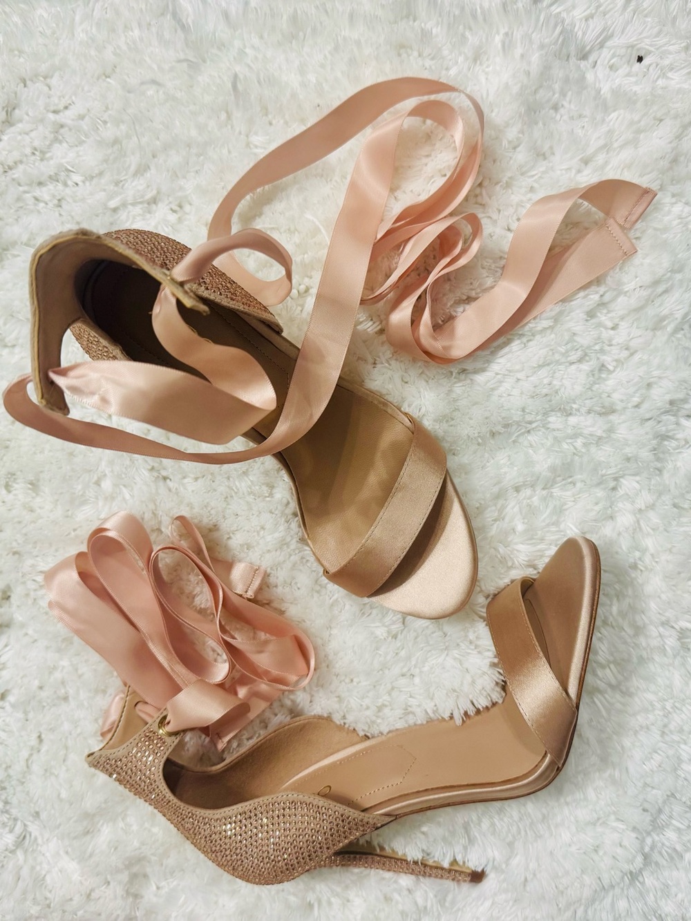 Aldo Satin Lace-Up Heels in Blush Pink